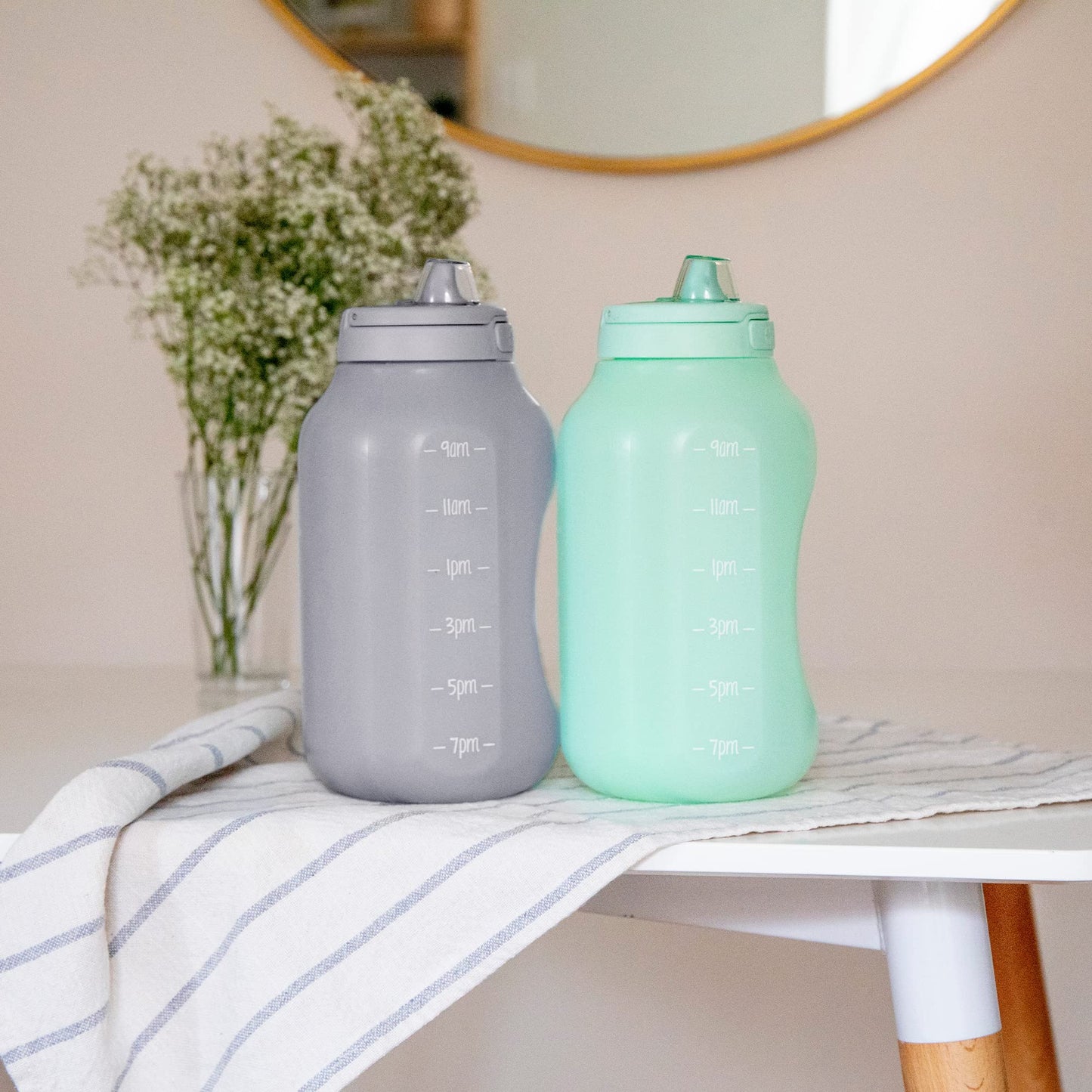 Ello Hydra 64oz BPA-Free Plastic Water Jug with Time Markers, Grey