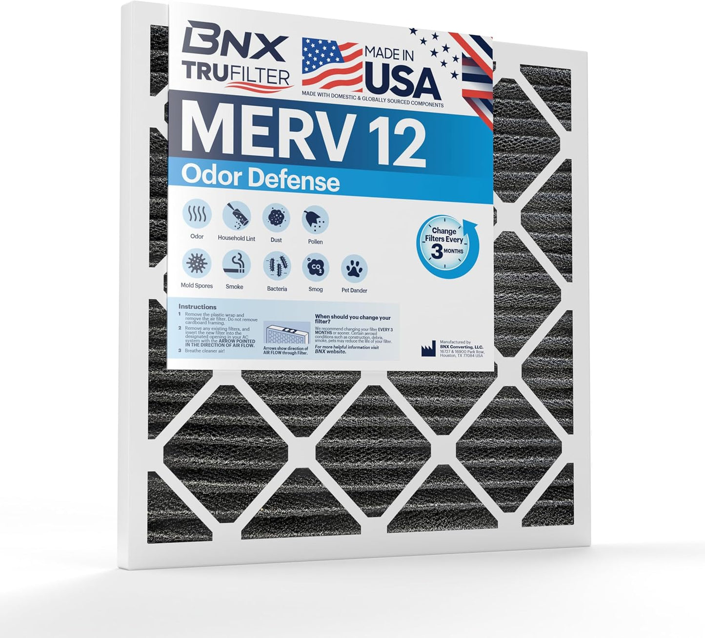 BNX TruFilter 12x12x1 MERV 8 Air Filters (6-Pack) - USA-Made Dust & Pet Defense for HVAC