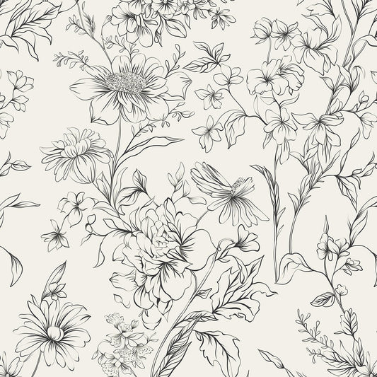 Hopepak Black and Cream White Wallpaper Floral Peel and Stick Wallpaper 17.3''x78.7'' Self Adhesive Removable Vintage Wall Paper for Bedroom Flower Boho Contact Paper for Cabinets Drawers Vinyl