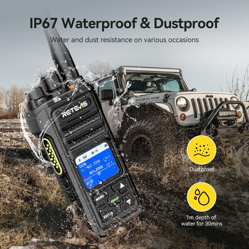 Retevis NR30S Emergency 2 Way Radio, Professional Two Way Radio Long Range, NOAA Radio, IP67 Waterproof Walkie Talkies, GMRS,Noise Canceling,2800mAh,Group Call,for Snowstorm Off-Road Hunting (2 Pack)