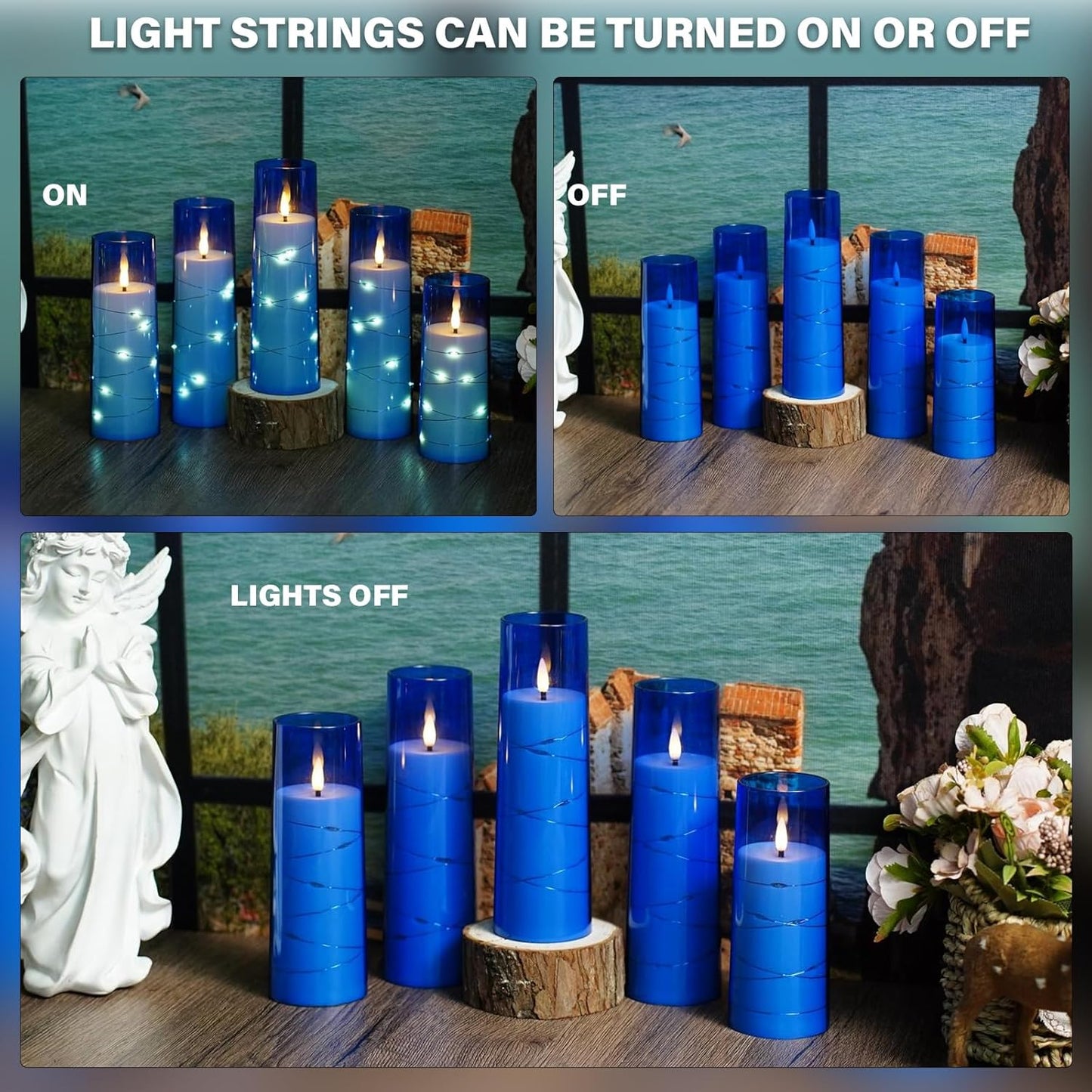 Flameless LED Pillar Candles Set - 9 Pcs White with Remote & Star String for Home Decor