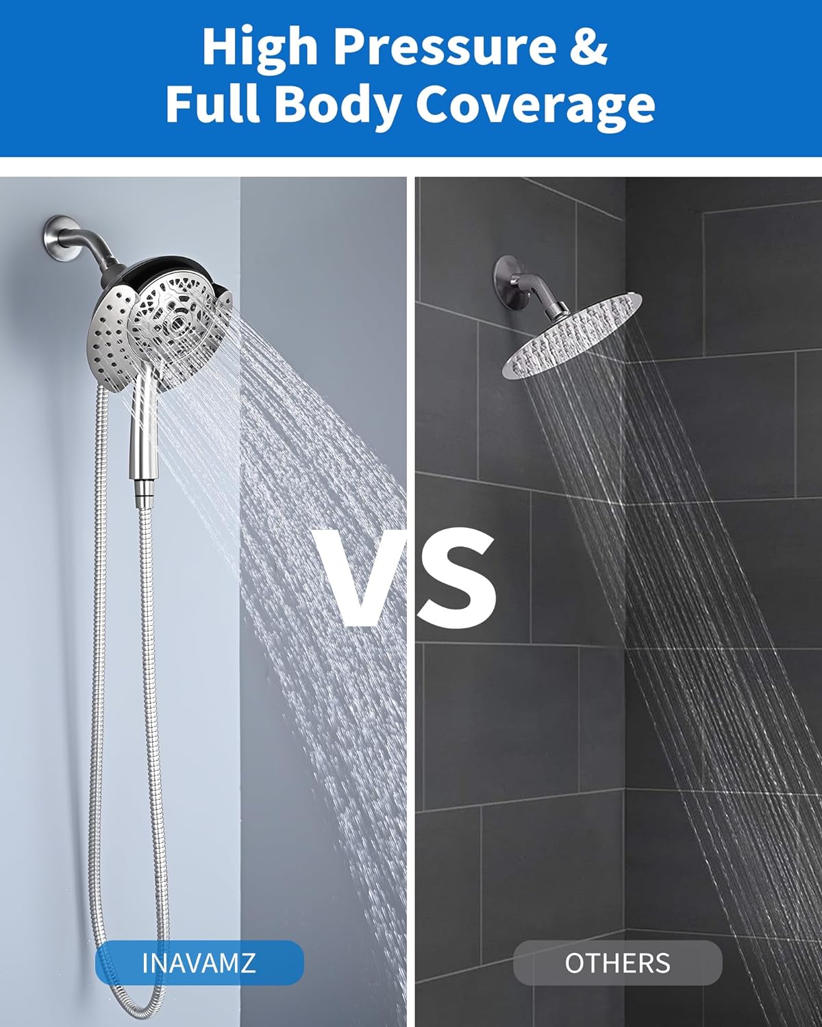 2.5GPM 7.2" Rainfall & Handheld Shower Head Combo with 60" Stainless Steel Hose