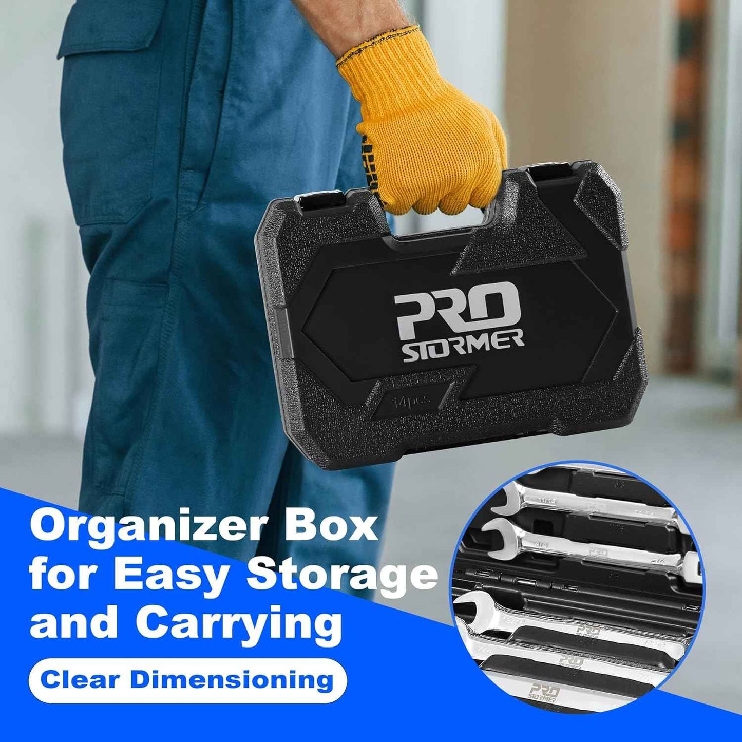 14-Piece Metric Ratcheting Wrench Set - Flex-Head, 72 Tooth, Cr-V Steel with Storage Case (6-19mm)