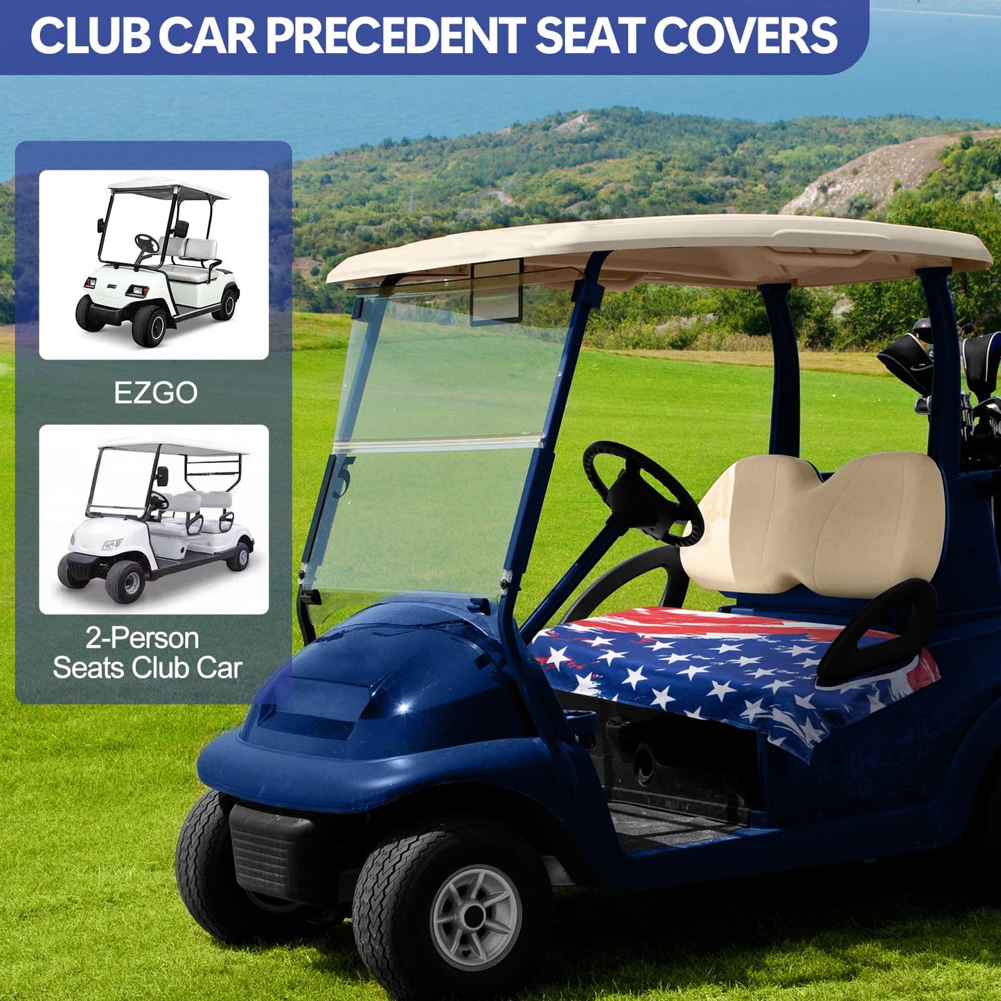 Airclub Golf Cart Seat Covers Suitable for EZGO, Club Car & More 2-Seat Carts, Golf Cart Seat Towel 100% Microfiber for Ultimate Comfort & Protection, Golf Cart Accessories 55'' x 32''