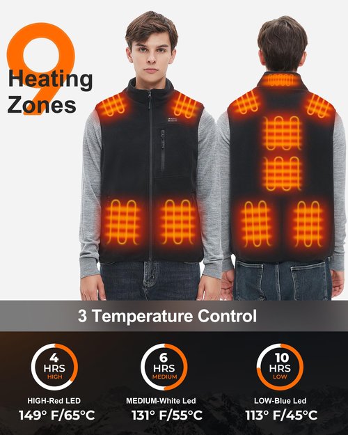 Hecusma Fleece Heated Vest for Men with Battery Pack 16000mAh 7.4V, Warming Mens Heated Vest, Fleece Heating Vests for Men Hunting-Black, L