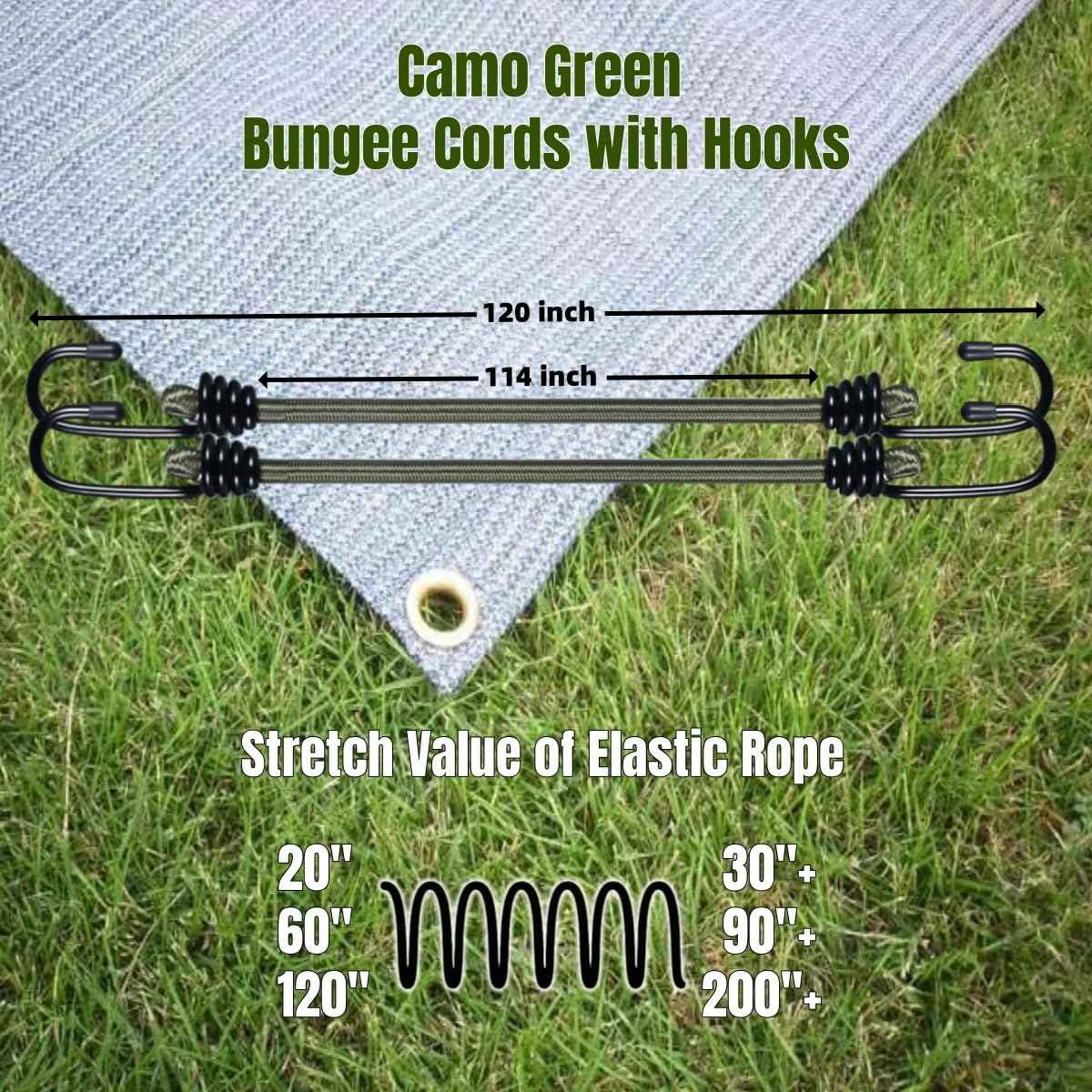 CanKing Heavy-Duty Bungee Cords with Hooks 10 ft Elastic Ropes with Durable Metal Hooks for Camping, Travel, Home, and Outdoor Use, Secure, Versatile and Reliable, Camo Green 120 inch 2 Pcs