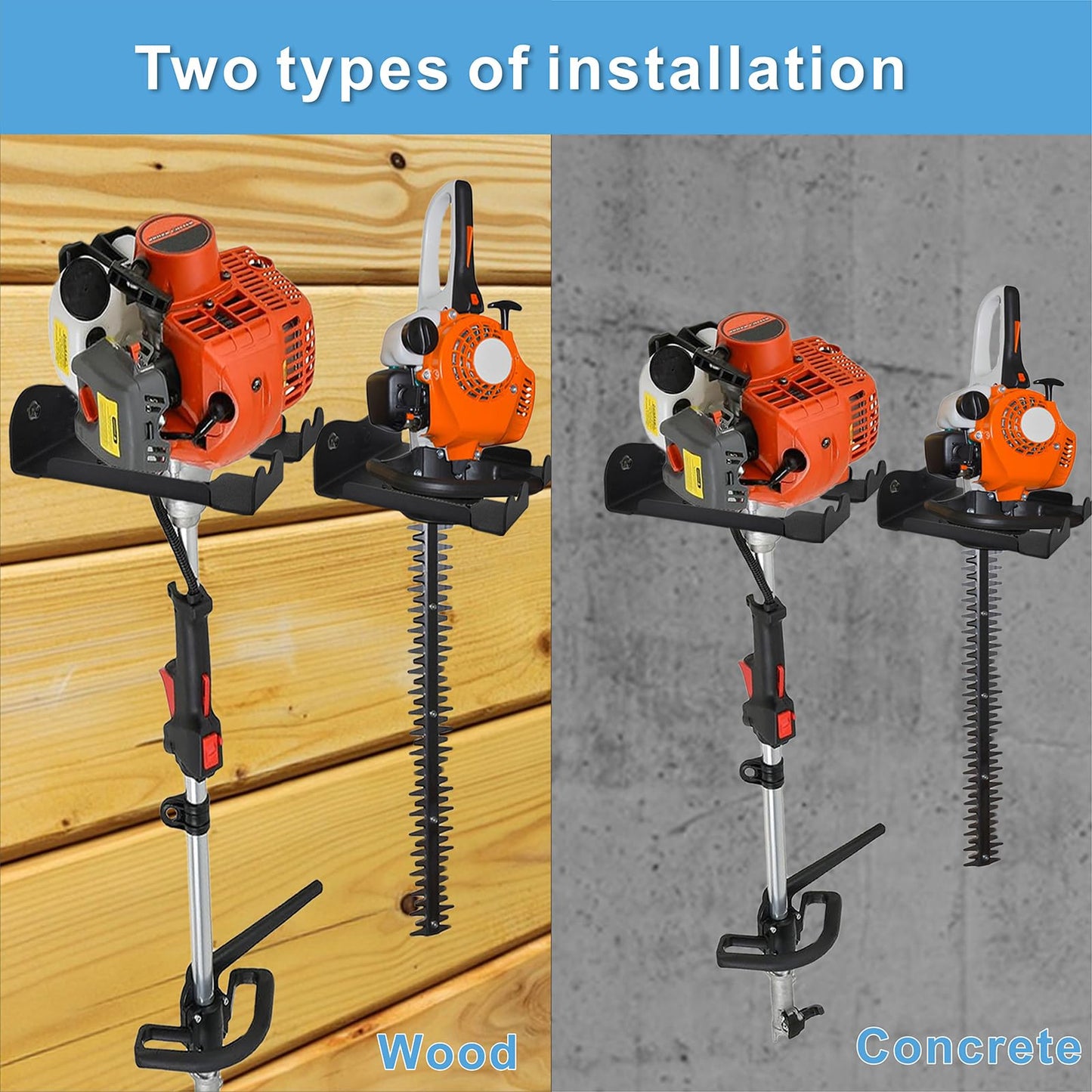 Ertuohg Garage Organizer Trimmer Rack, Heavy Duty Steel Weeder Eater Hanger, Wall Mounted Garden Tool Storage Rack, Black, 5.9 x 4.9 x 1.5 inches