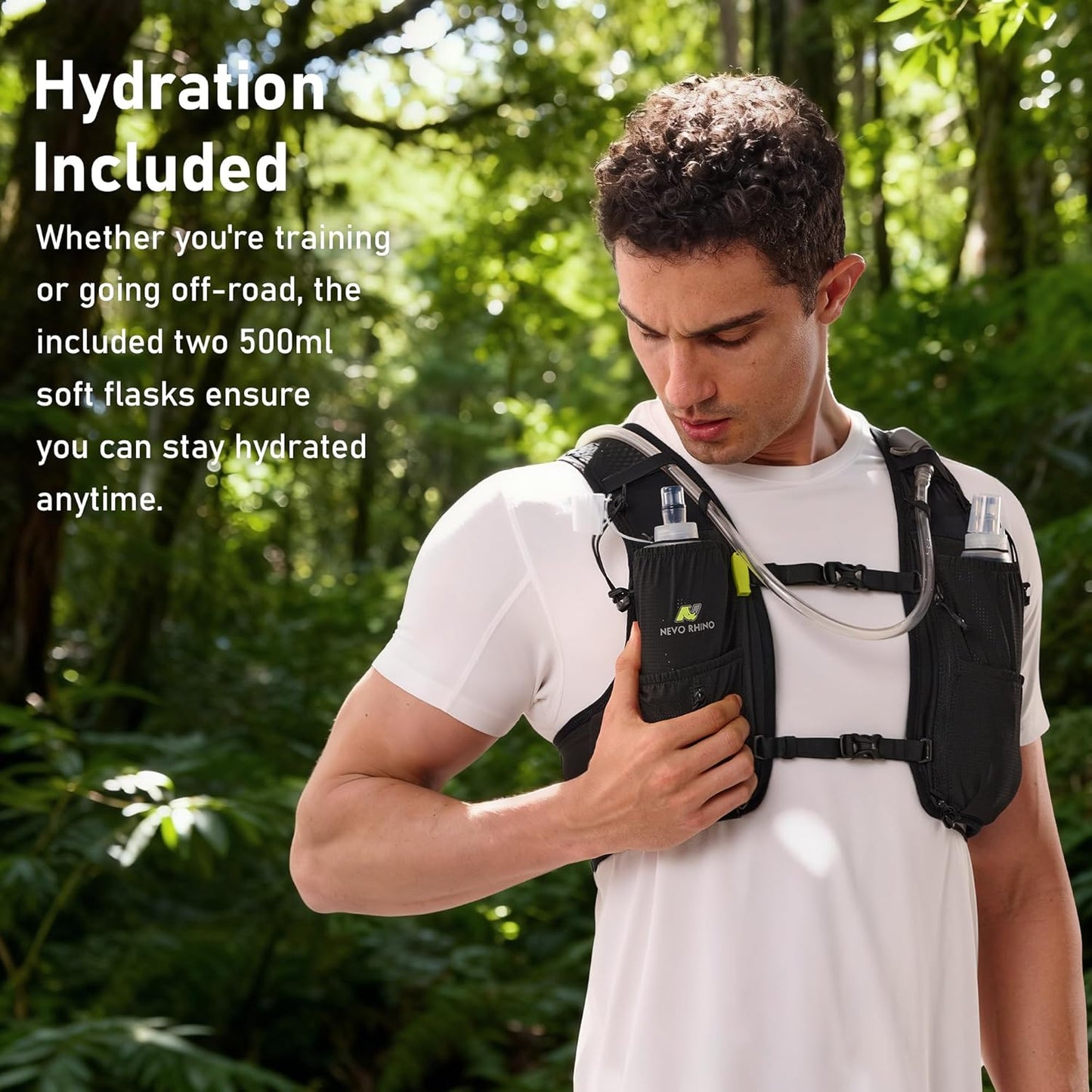 N NEVO RHINO Running Vest - 5L Lightweight Hydration Backpack with 2 TPU Soft Flasks | Breathable for Trail Running & Hiking