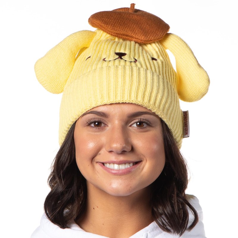 Sanrio Pompompurin Beanie Hello Kitty and Friends Pompompurin Embroidered Character Cuffed Beanie Cap Hat OSFM for Men and Women