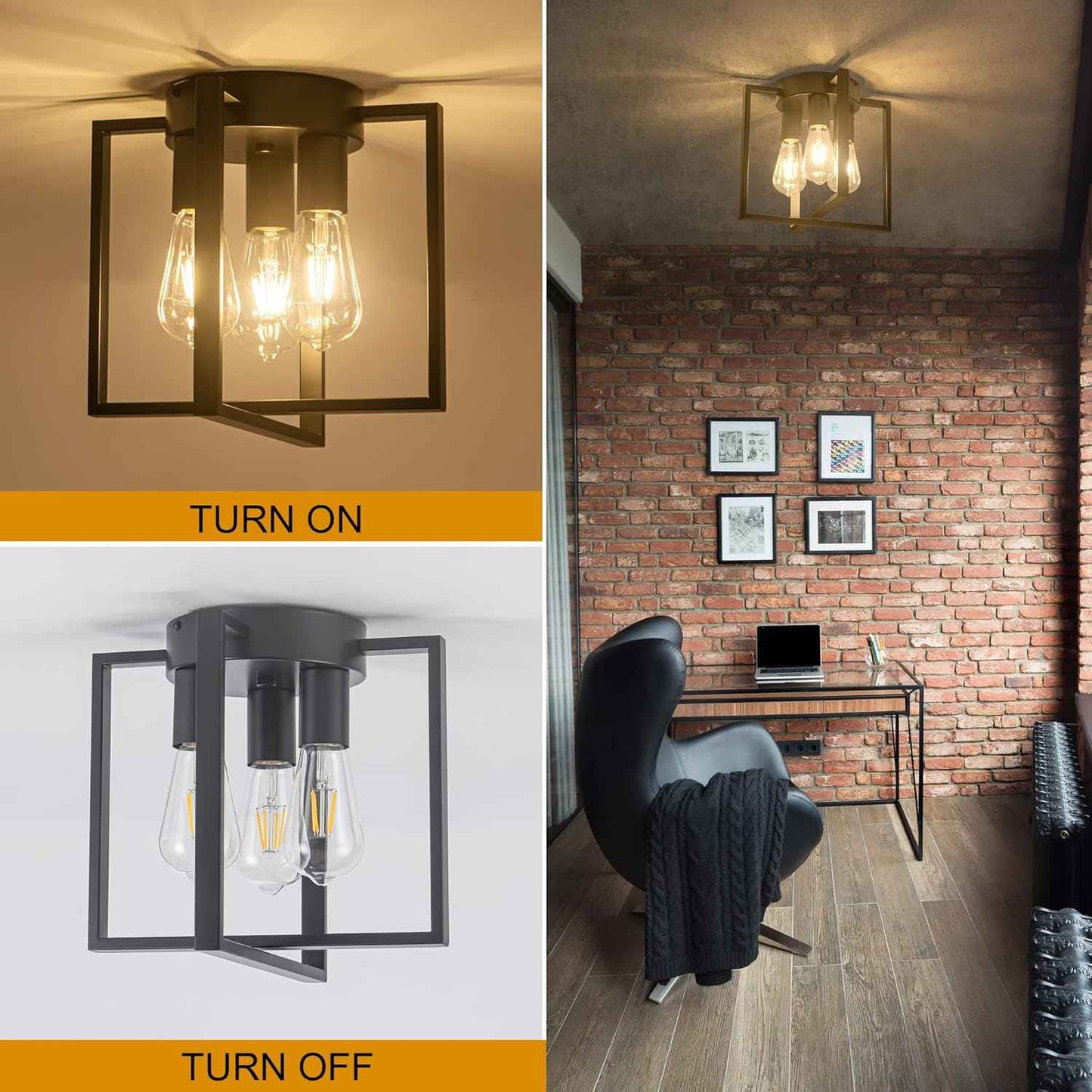 Brushed Nickel 3-Light Flush Mount Ceiling Light Fixture - Modern Geometric Design for Living Room, Kitchen, Dining Room, and Hallways
