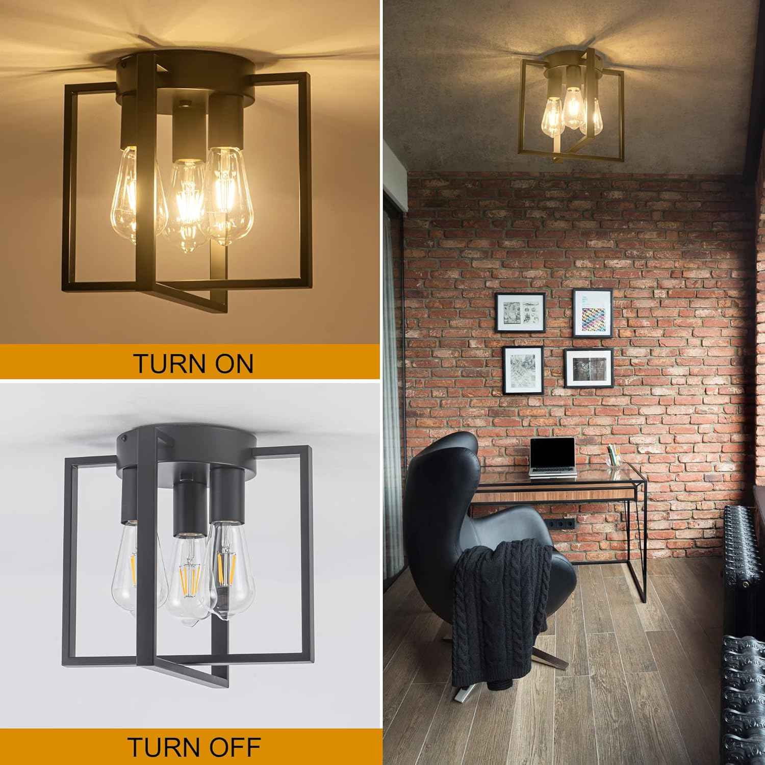 Brushed Nickel 3-Light Flush Mount Ceiling Light Fixture - Modern Geometric Design for Living Room, Kitchen, Dining Room, and Hallways