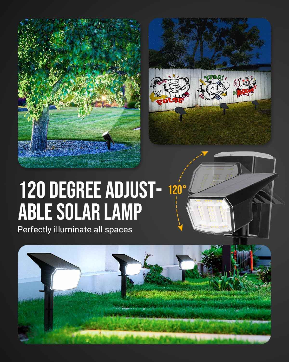 Outdoor Solar Spot Lights - Waterproof 63 LEDs with 3 Modes, IP65 - 4 Pack for Garden & Backyard