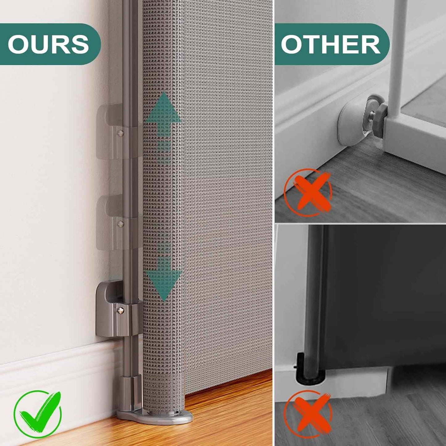 Extra Wide Retractable Baby Gate 55” x 38” | Child & Dog Safety Gate for Stairs, Doorways, Indoor/Outdoor - Gray