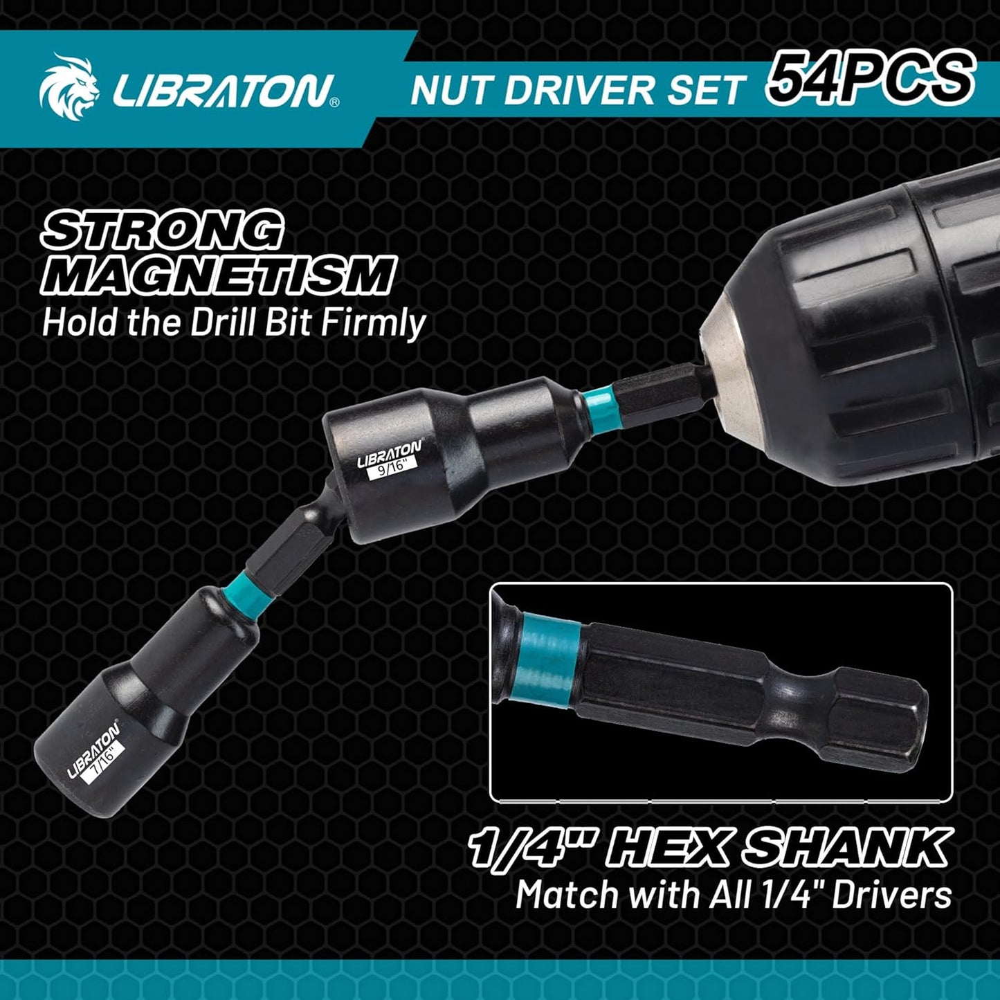 54PCS Magnetic Nut Driver Set - Impact Drill Bit & Socket Adapter with Quick-Release Extension