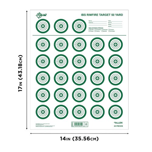 Allen Company EZ Aim IBS Rimfire Paper Shooting Targets, 25-Targets Per Sheet, 14" W x 17" H, 25-Pack, Green/White
