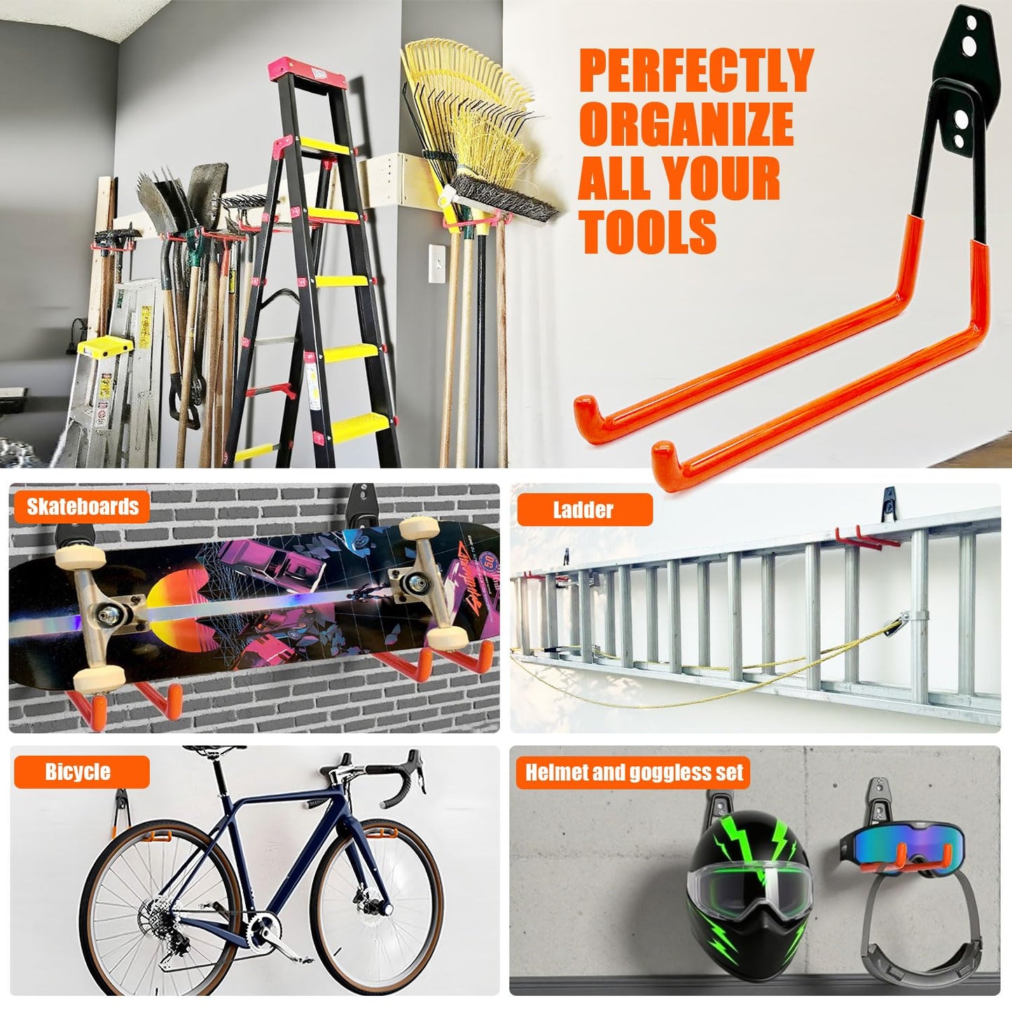 FNFAI Heavy Duty Garage Storage Hooks,2 Pack Utility Steel Garage Tool Organizer Wall Mount for Hanging Power and Garden Tools Ladders Hoses Bikes Ropes & Bulk Items