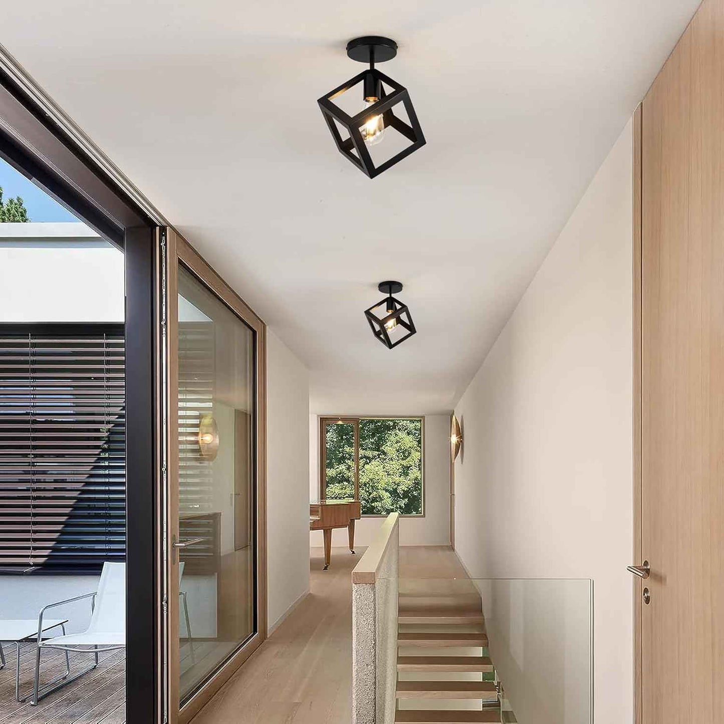 Brushed Nickel 3-Light Flush Mount Ceiling Light Fixture - Modern Geometric Design for Living Room, Kitchen, Dining Room, and Hallways