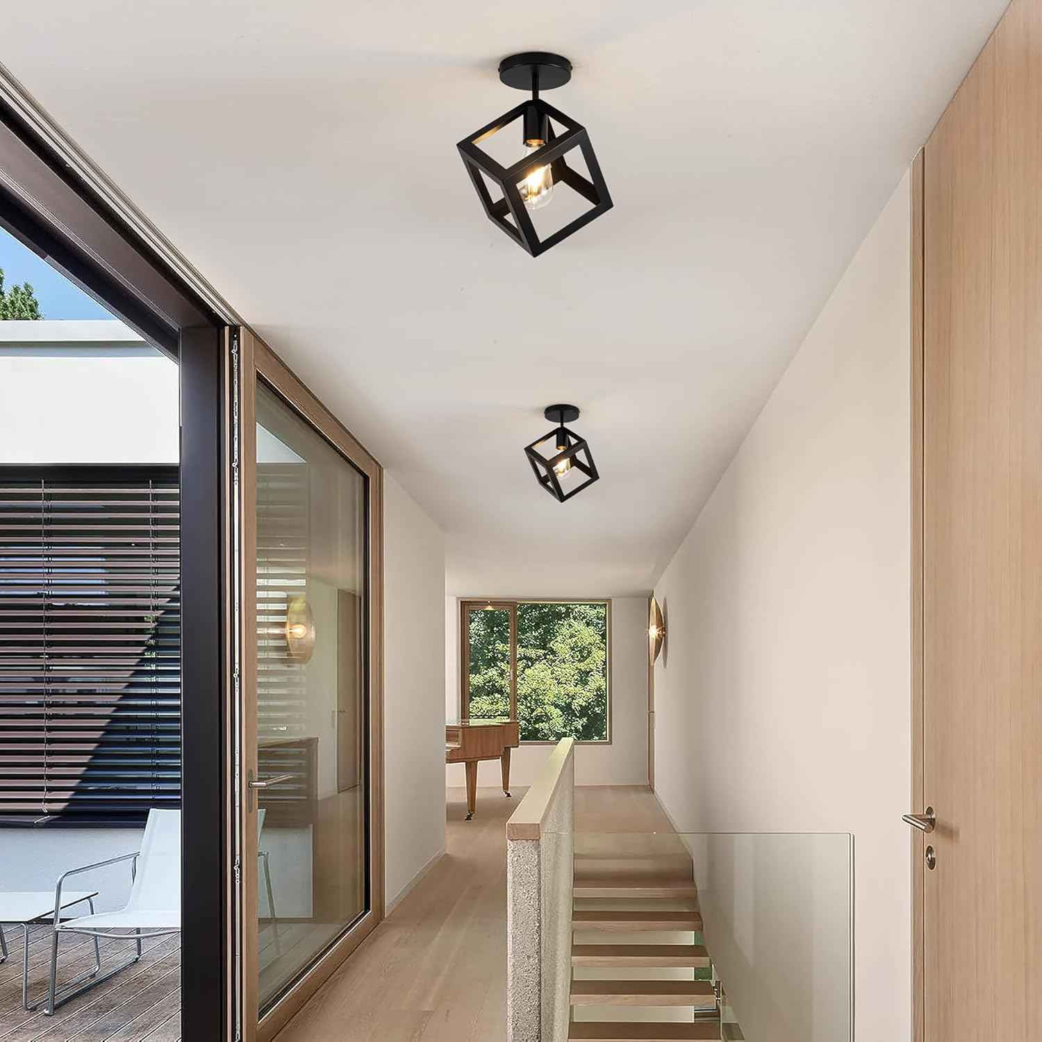 Brushed Nickel 3-Light Flush Mount Ceiling Light Fixture - Modern Geometric Design for Living Room, Kitchen, Dining Room, and Hallways