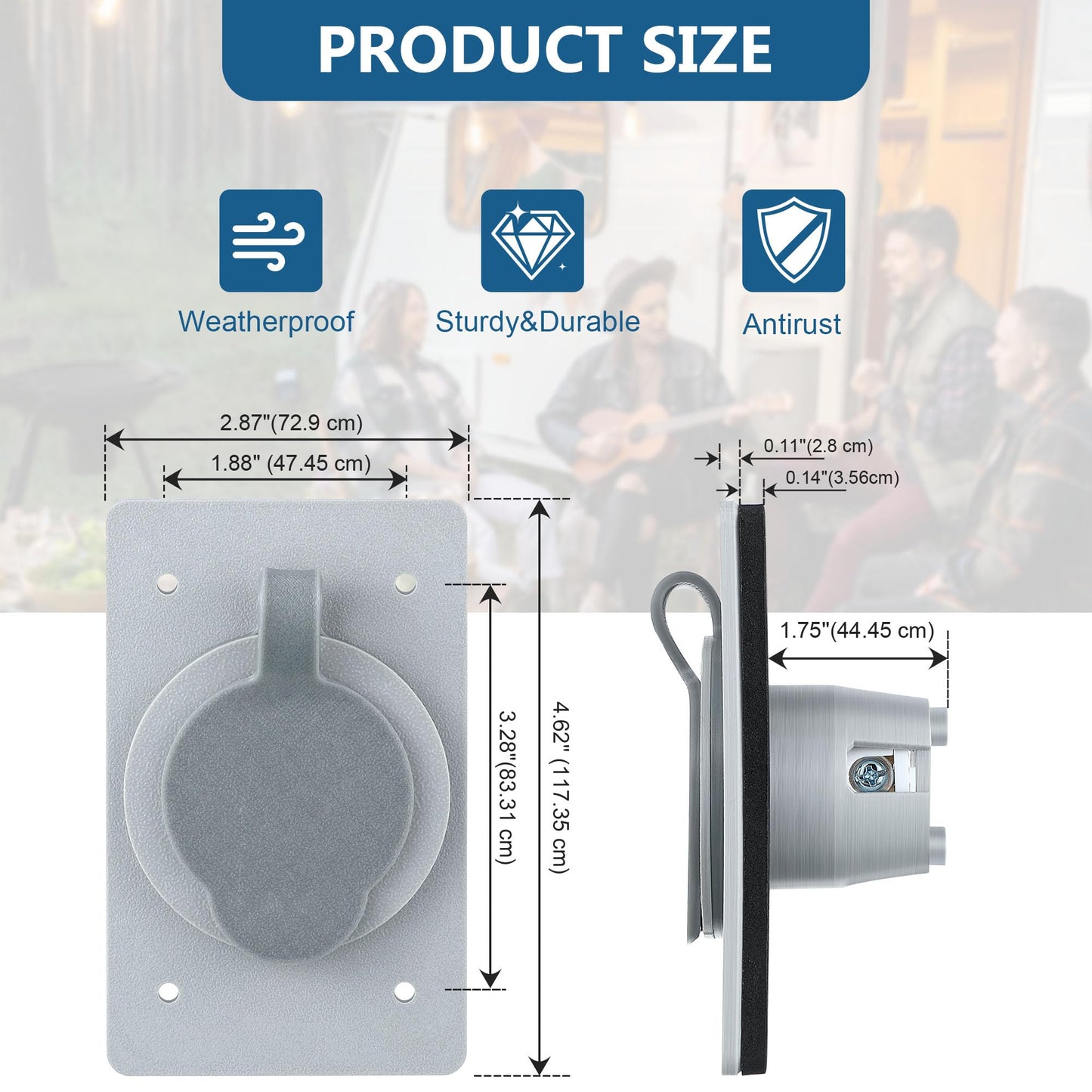 1 Pack 15 AMP Straight Blade Flanged Male Power Inlet Receptacle, 15 A, 125V NEMA 5-15P Integrated Nylon Faceplate Body and Rubber Waterproof Cover Electrical Outlet for Home/car/Boat/RV Inlet (Grey)