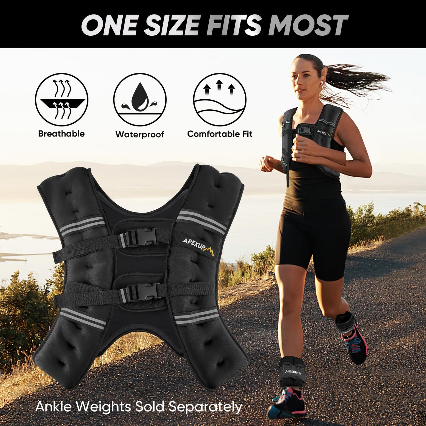 APEXUP 10lbs Weighted Vest with Washable Layer, Weight Vest for Women Men, Workout Equipment for Strength Training Running (Black/Two Layer)