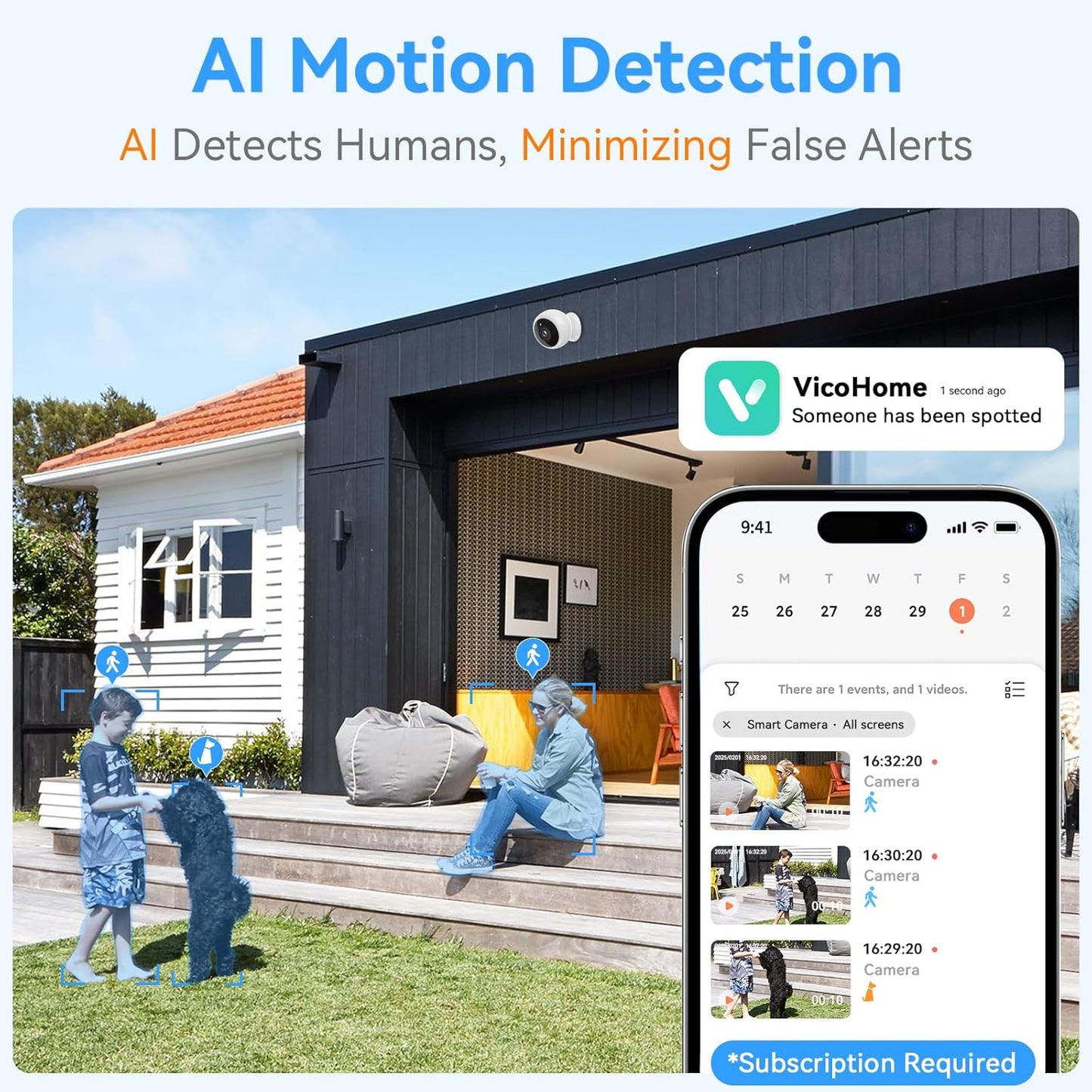 Wireless 2K HD Magnetic Security Camera - AI Motion Detection, 2-Way Audio, Night Vision