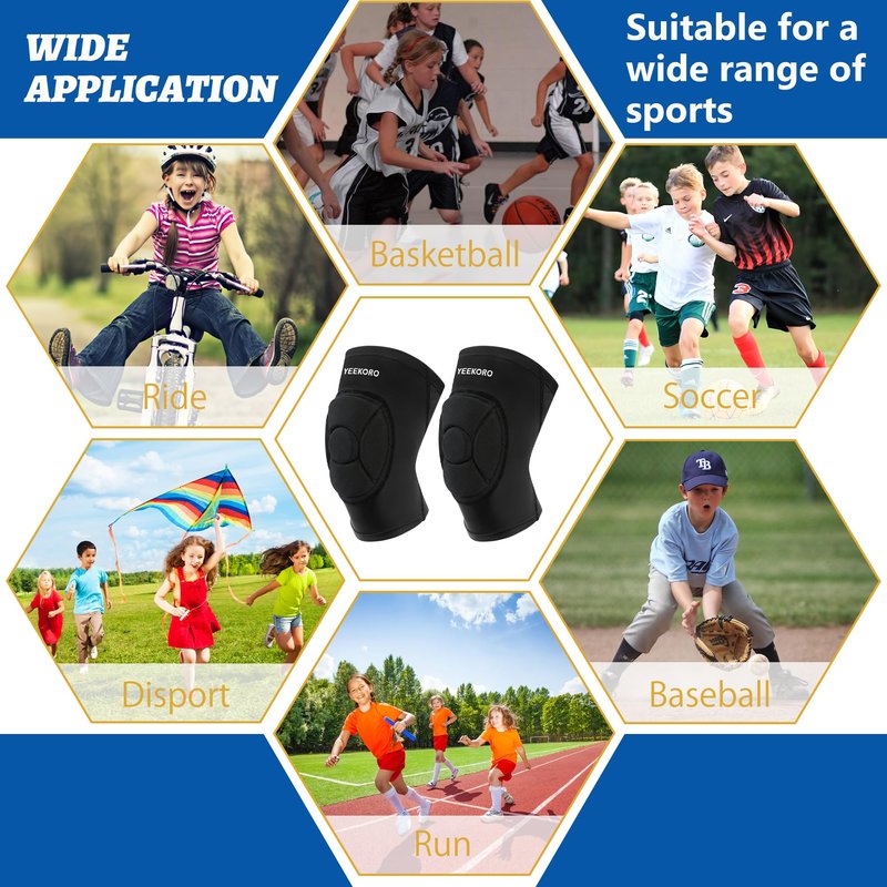 YEEKORO Kids/Youth Knee Pads + Elbow Pads, Compression Support Sleeve with Thickened Pad, Breathable & Lightweight Protective Gear for Basketball Wrestling Football Volleyball Snowboarding Dance(S)
