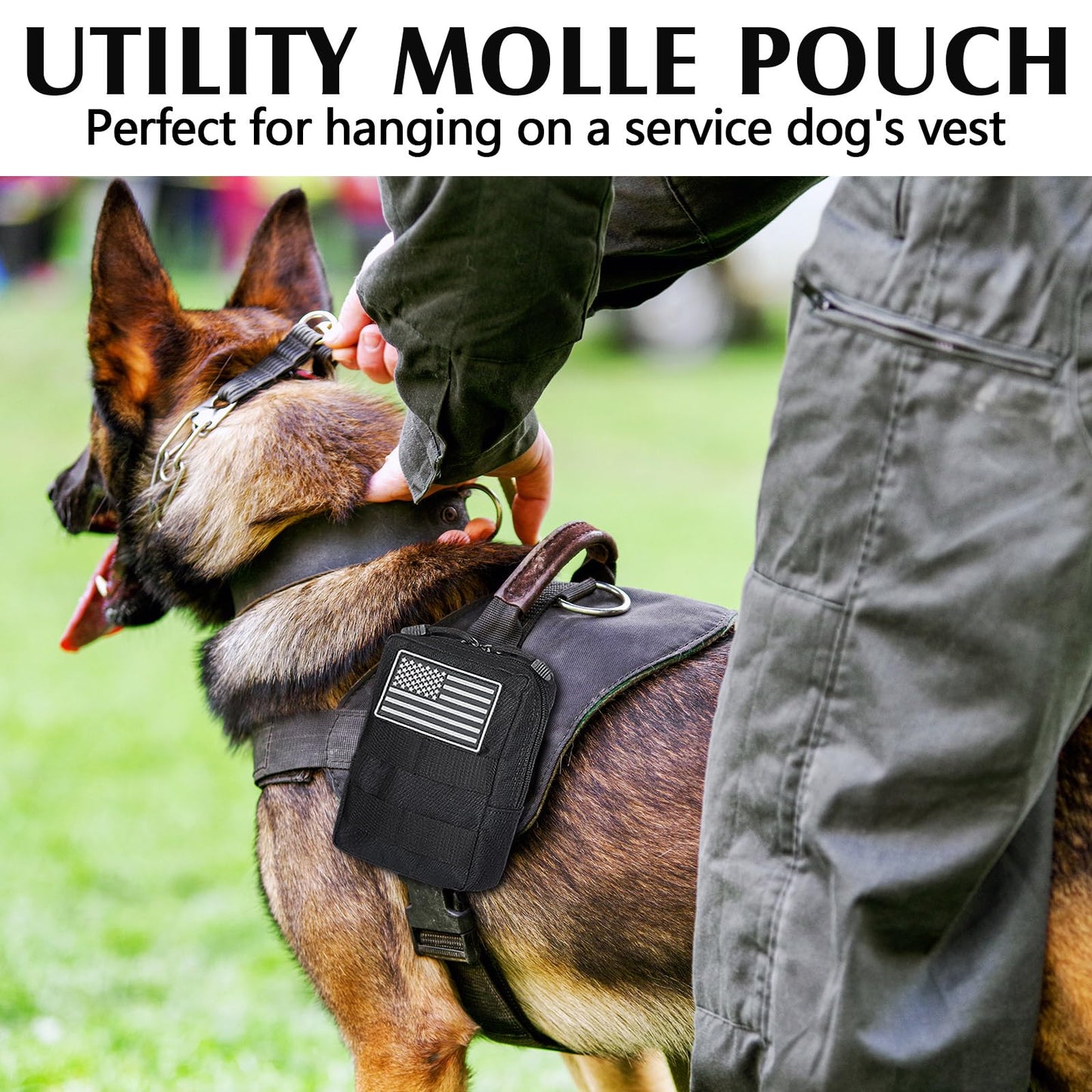 Sunnymove 4Pcs Tactical Molle Utility Pouch Molle Pouch EDC Tool Bags Tactical Compact Water-Resistant EDC Pouches for Man Include US Flag Patch and Keychain(Black)