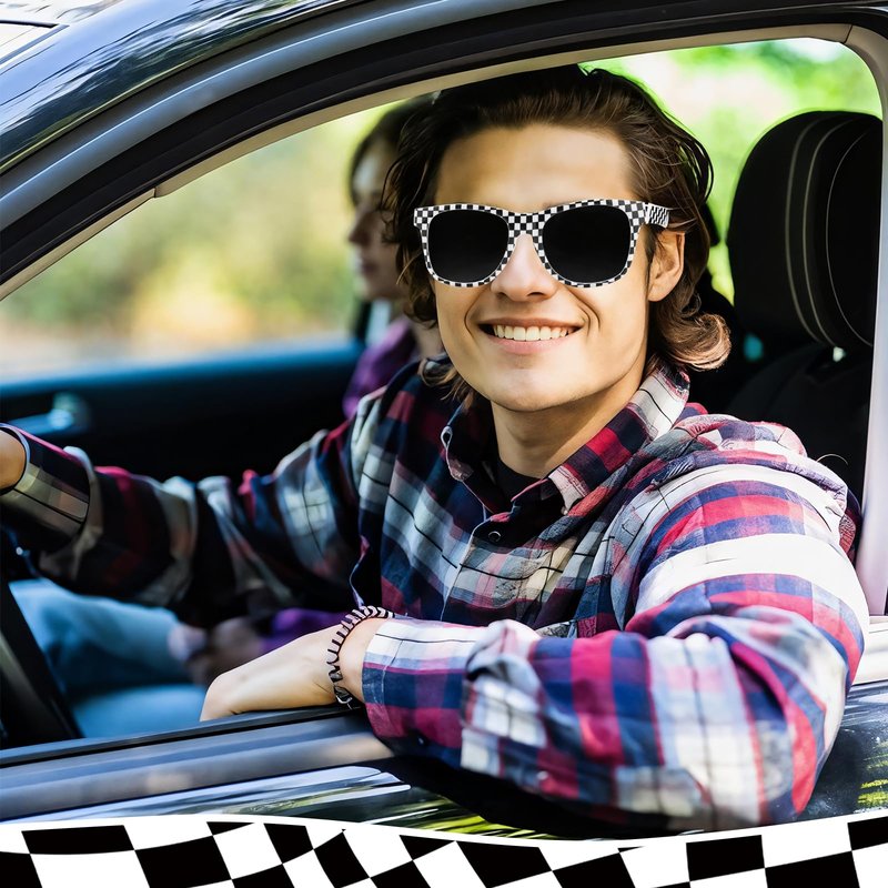 30 Pack Race Car Sunglasses for Kids Party Favors, Checkered Sunglasses Bulk for Racing Theme Birthday Gifts & Supplies