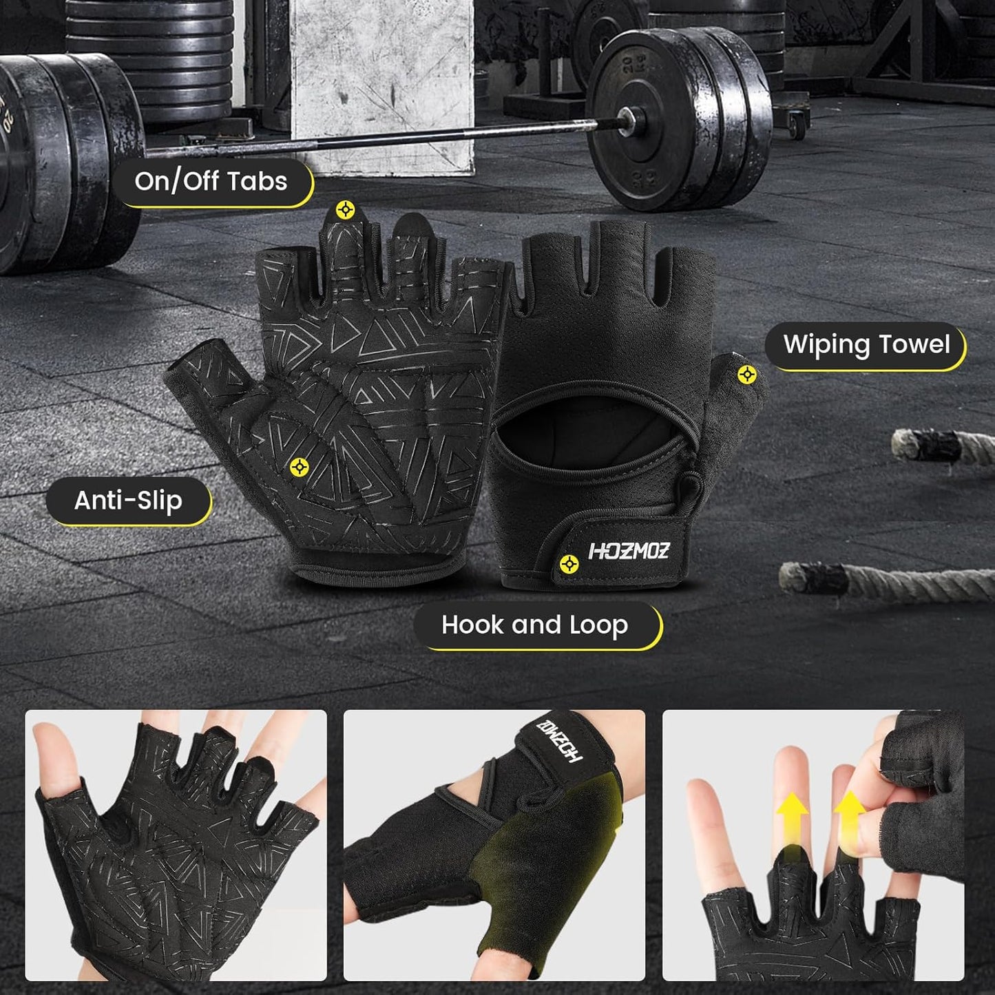HOZMOZ Weight Lifting Gloves - Ventilated, Thick Padded Workout Gloves with Full Palm Protection | Unisex Fitness Gear