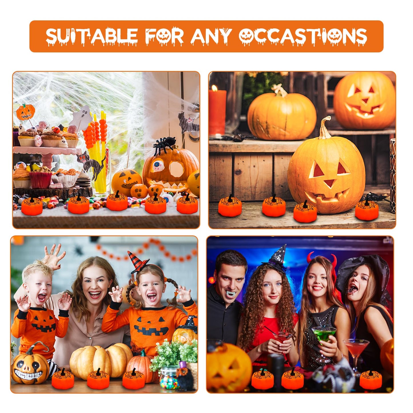 Lynumtw 12 Pack Pumpkin Tea Lights Halloween Decorations, LED Orange Pumpkin Lights FlameLess Candles Battery Operated Pumpkins Flickering Candles for Home Table Indoor Party Decor