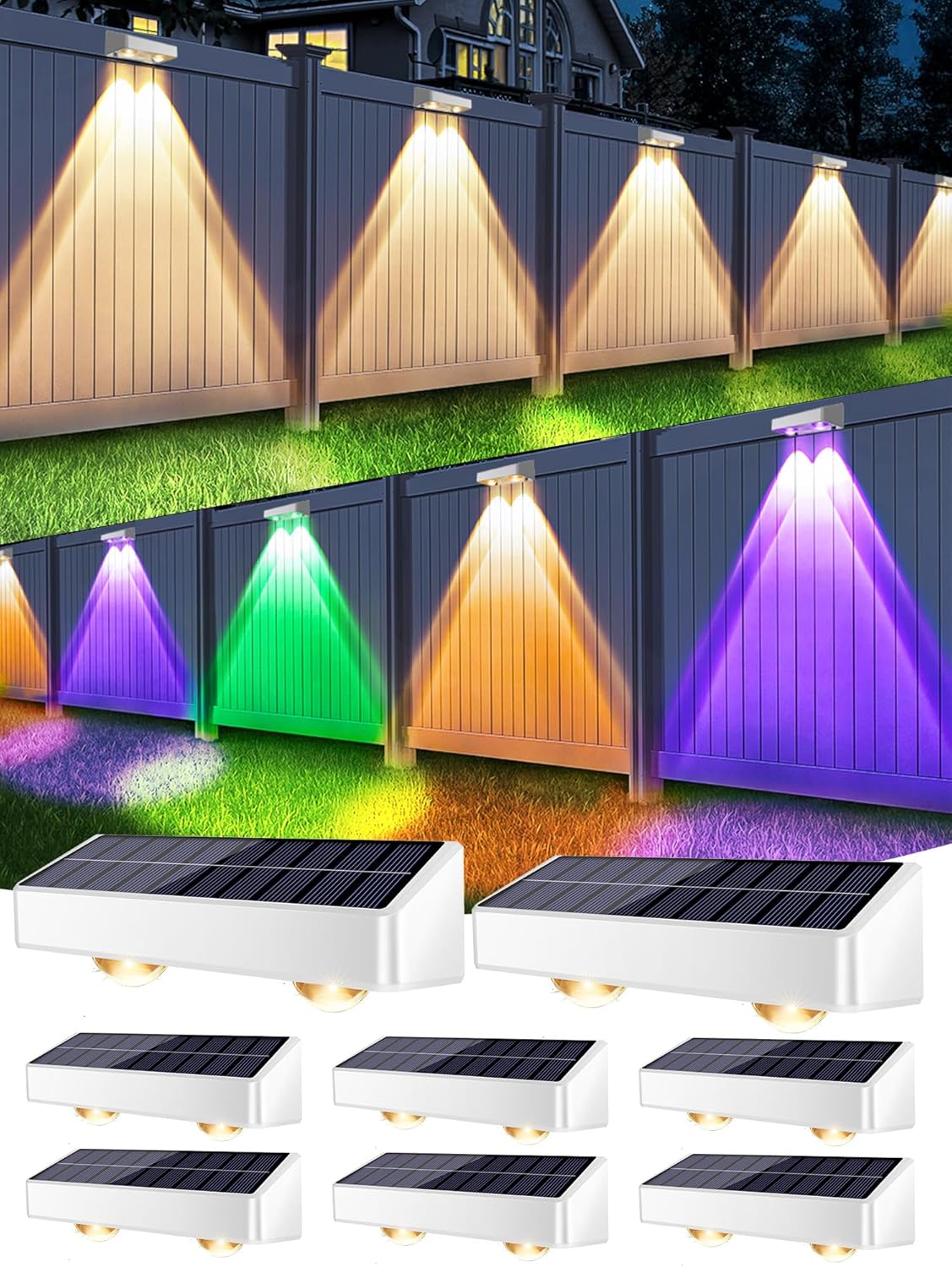 Brizled 12-Pack Solar Fence Lights – RGB & White Color-Changing Outdoor Wall Lights, IP65 Waterproof for Decks & Stairs