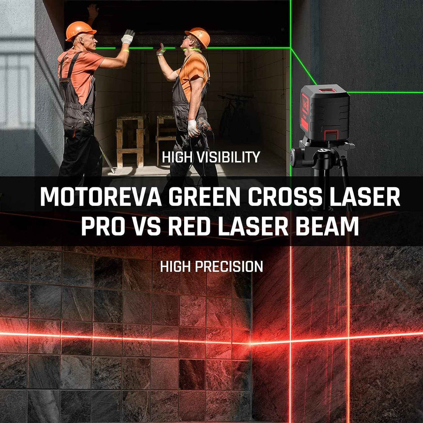 Green Laser Level with Tripod - 100ft Self-Leveling Cross Line, IP54 Waterproof, 4 Brightness Modes & Carrying Bag