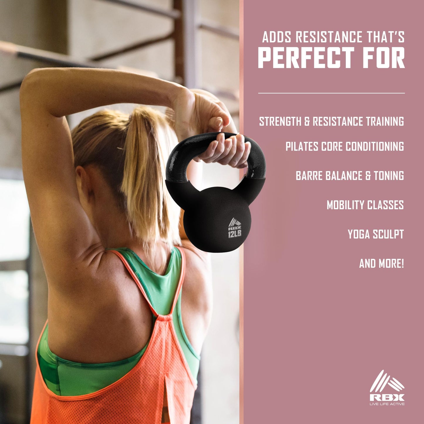 RBX Neoprene Kettlebell, Wide Handle, Iron Core, Flat Bottom, Great for All Fitness Levels (Black, 12.0 Pounds)