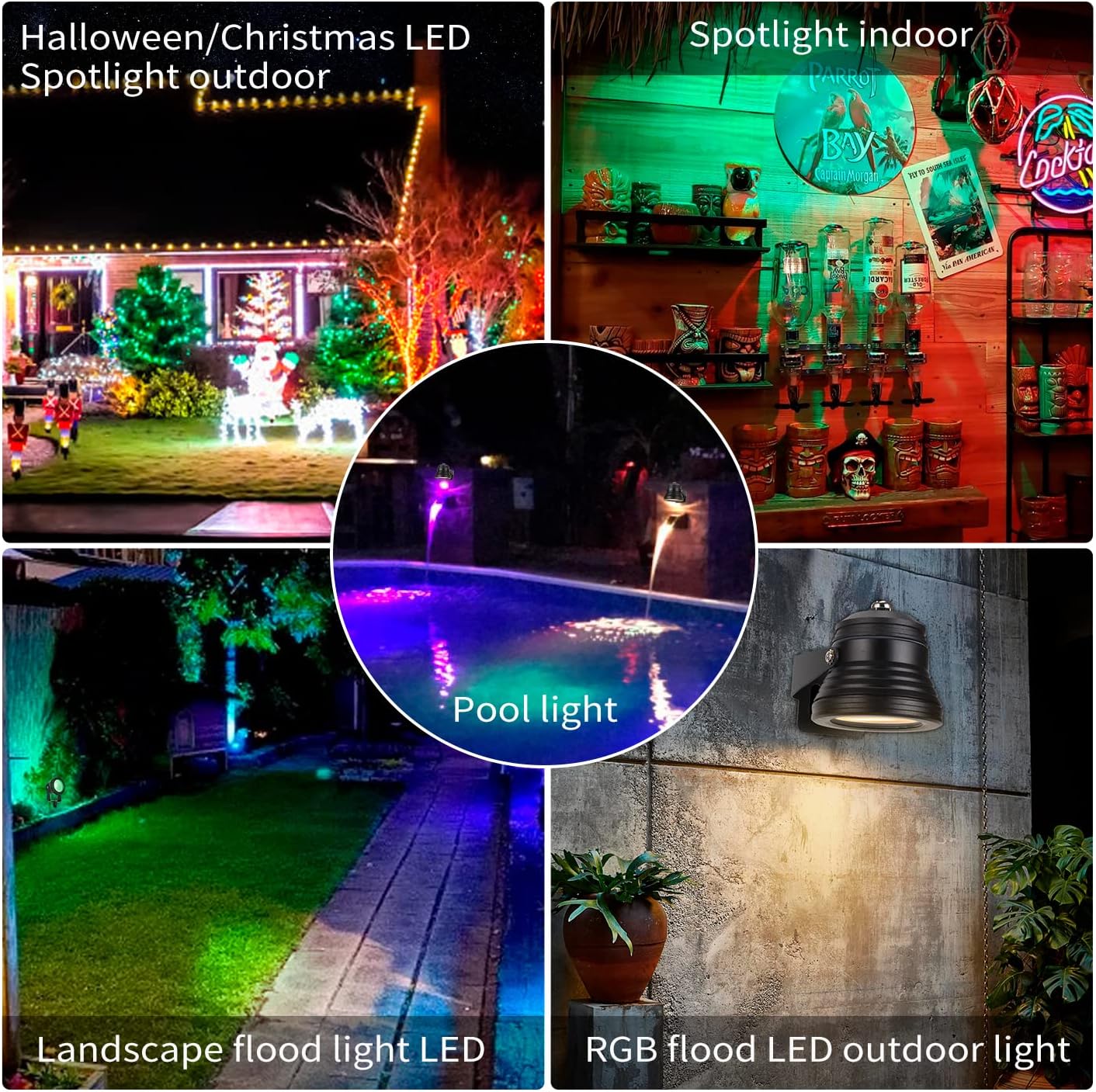 15W Smart Outdoor Colored Spotlights - APP Control, Waterproof Dimmable Garden Lights with Timer & Music Sync