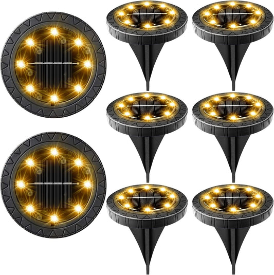 12 Pack Solar Powered LED Ground Lights - Waterproof Decorative Garden Pathway Lighting