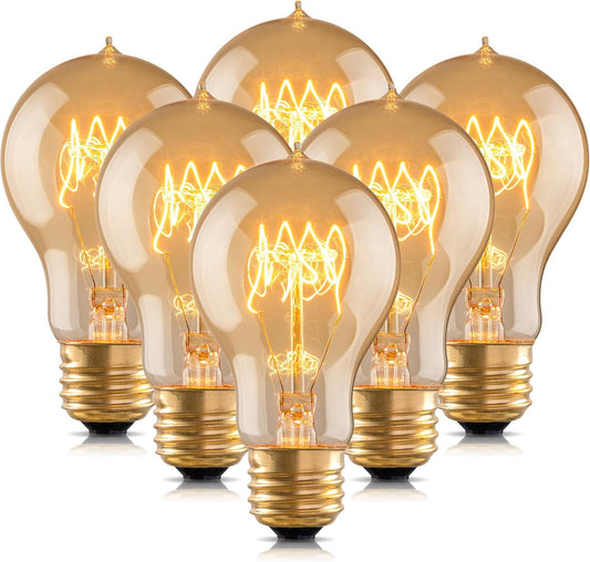 60W Vintage Edison Light Bulbs - A19/A60 Soft Amber Dimmable Bulbs, 12 Pack