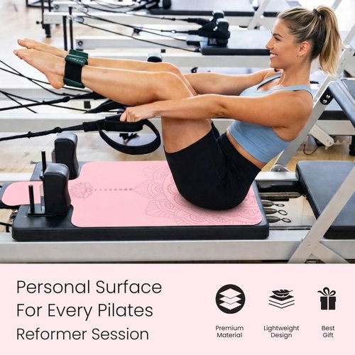 Atellya Pilates Reformer Mat With Grip Socks Women And Mesh Bag Bundle, Cover For Reformer, Non Slip Reformer Towel, Workout Mat For Yoga Socks With Grips Non Slip Pilates Mat (Pink)