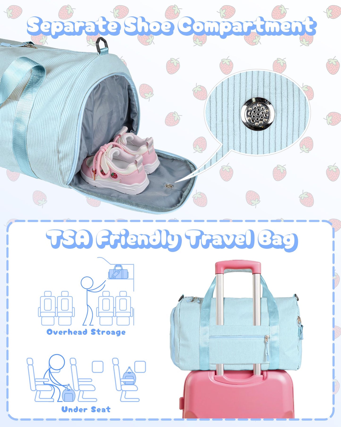 Vogewood Trip Essentials for Preteen, Girls Gym Bag, Kids Personalized Dance Bags with Shoe Compartment, Customized Travel Duffle with Toiletry Bag, Preppy Stuff Gifts for Kid (Letter F)