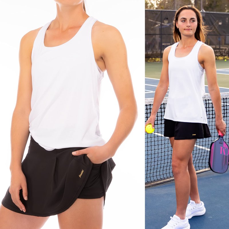 Franklin Sports Women's Sports Tank Top - White Athletic Lattice Back Tank Top for Pickleball, Tennis, Golf + Other Sports - Comfortable Relaxed Fit Spandex Blend - Women's Large - White