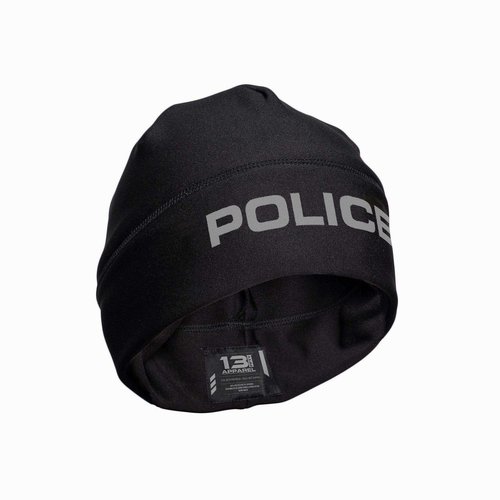 13FA Police Utility Beanie - USA Patriotic Gear - Poly-Spandex Blend for Stretch-Fit Comfort - Unisex Hi-Vis Winter Hat (One Size, Black & Grey)