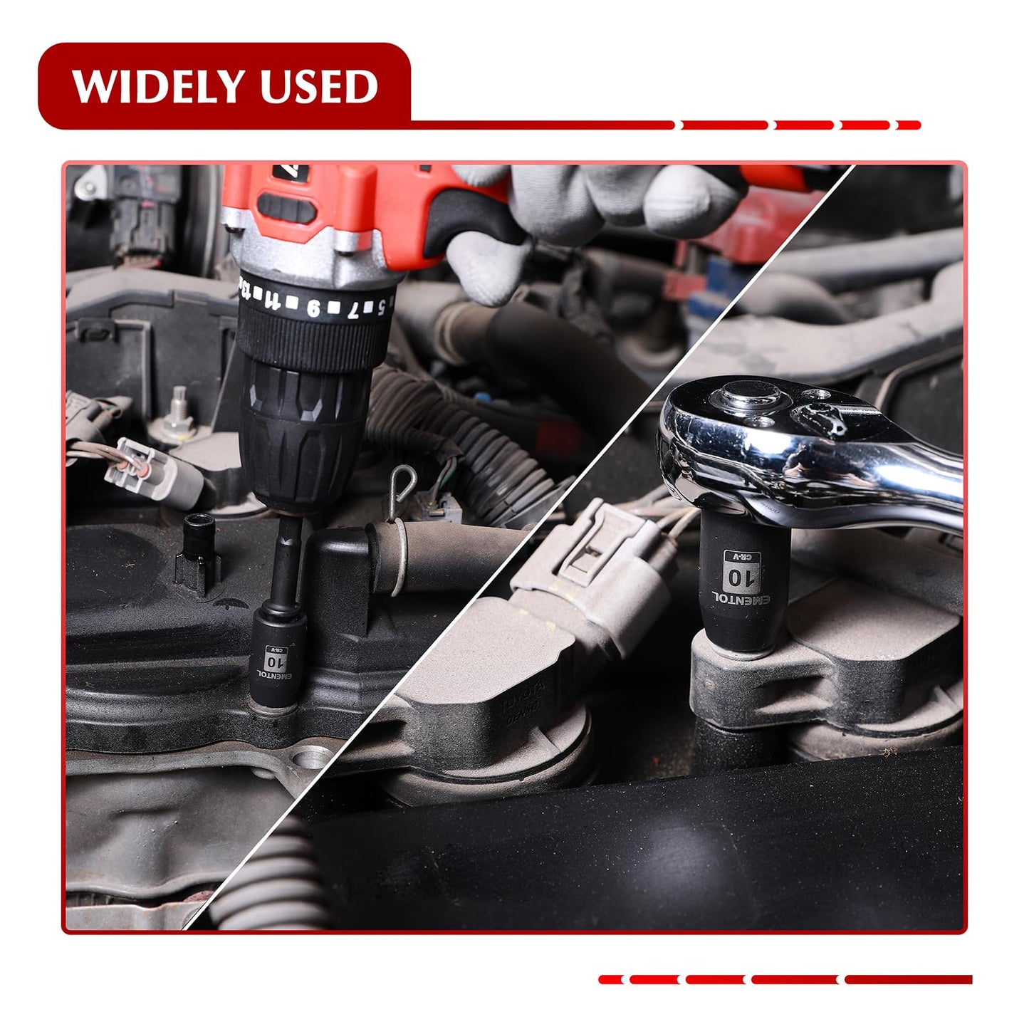 EMENTOL 14PCS 3/8"Dr. Standard Impact Socket Set, Metric, 12-Point, CR-V, 14 Pieces 3/8-Inch Drive Shallow Socket Set, 7mm - 19mm