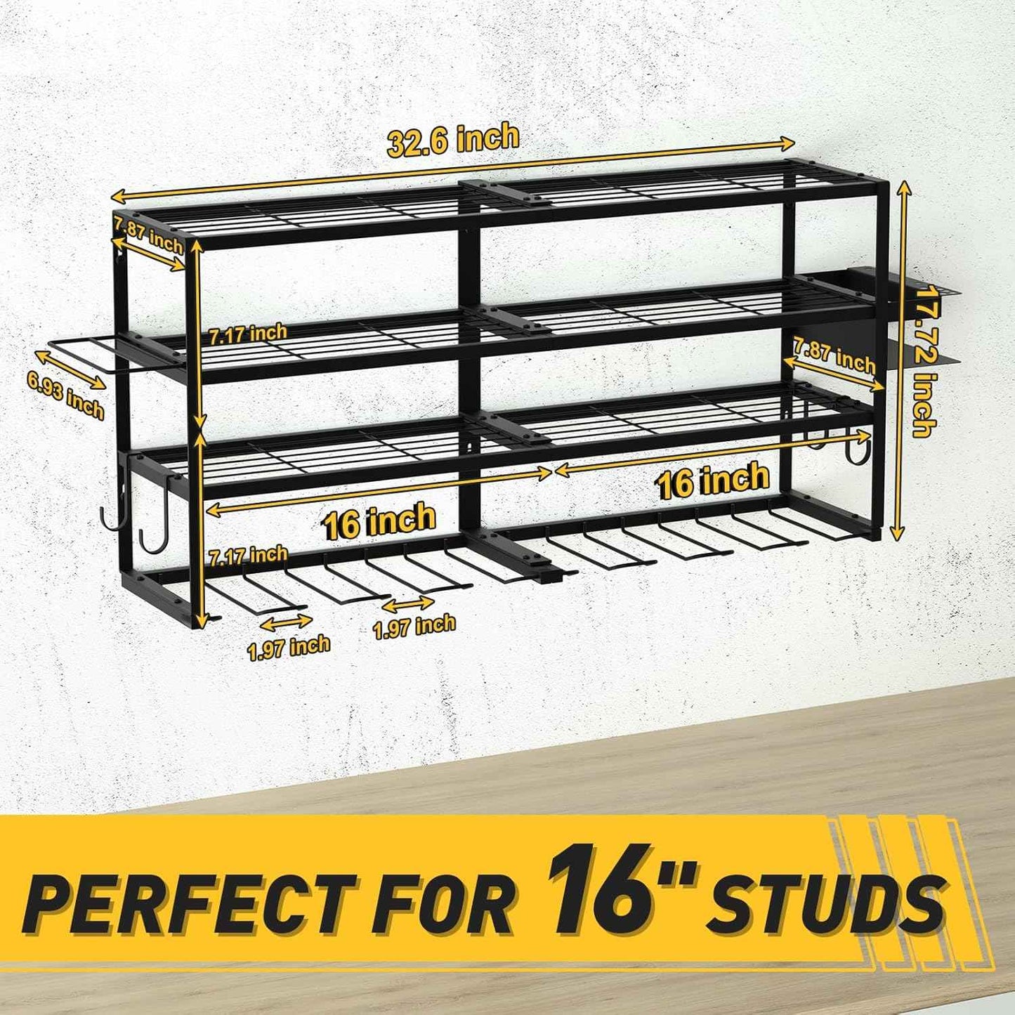 Heavy-Duty Wall-Mount Power Tool Organizer - 3 Extra Large Layers, 300lbs Capacity, 8 Cordless Drill Holders for Garage & Workshop
