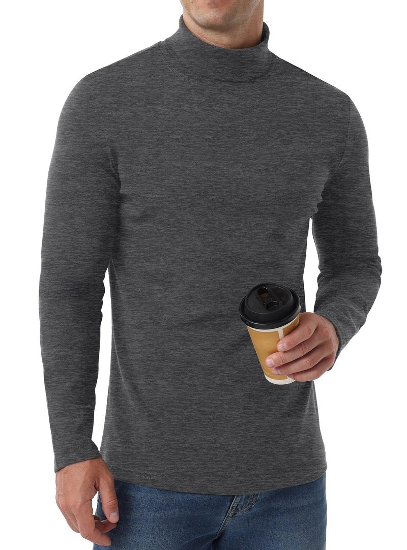 Askdeer Men's Turtleneck Shirts Cotton Long Sleeve Thermal Pullover Sweater Lightweight Thermal T-Shirts Dark Gray