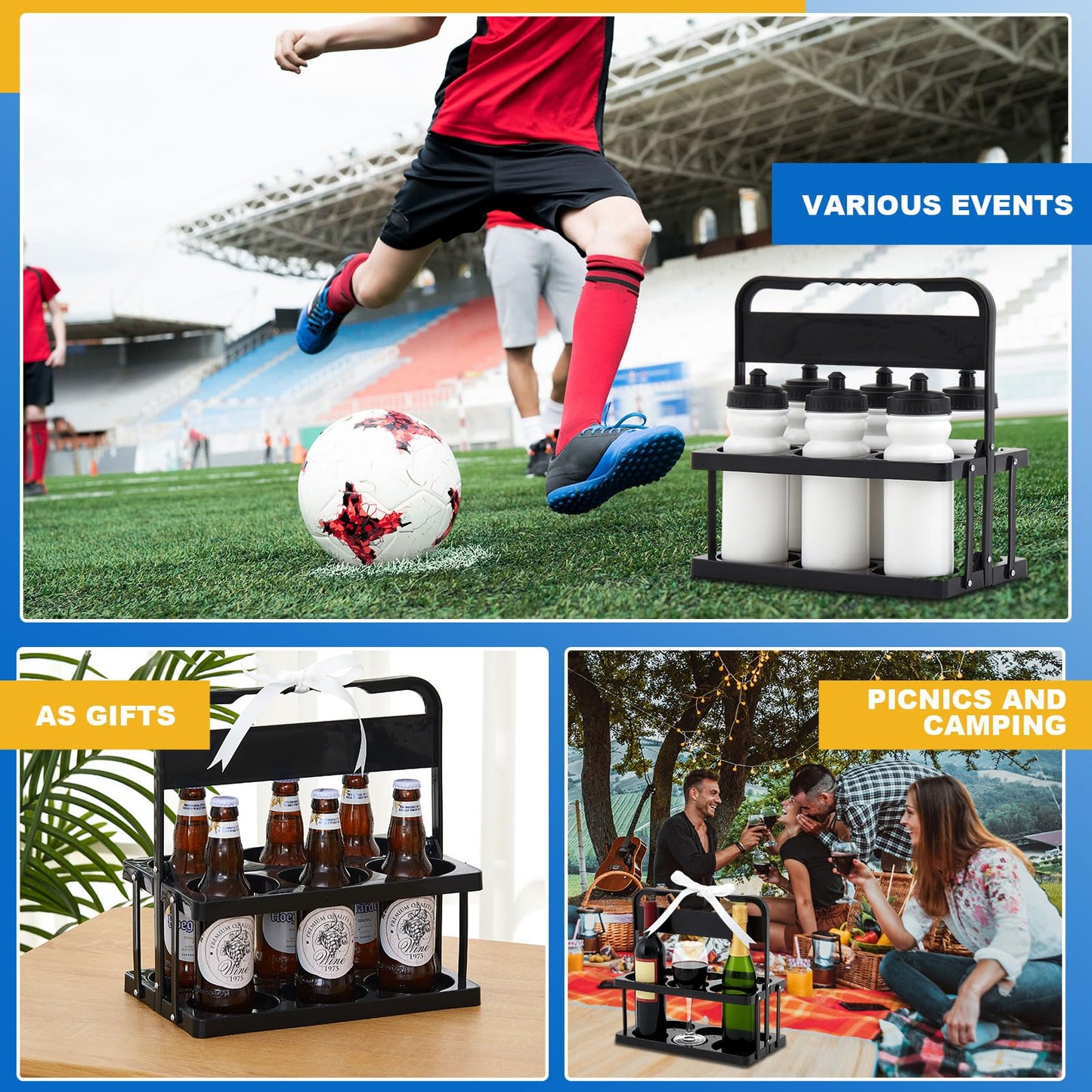 Suclain 1 Pcs Collapsible Sports Water Bottle Carrier Caddy with Handle Portable Drinks Carrier Foldable Plastic Drink Caddy Takeout Cup Holder Stand for Team Travel Beverage Beer, Fits 20–32 oz Cup