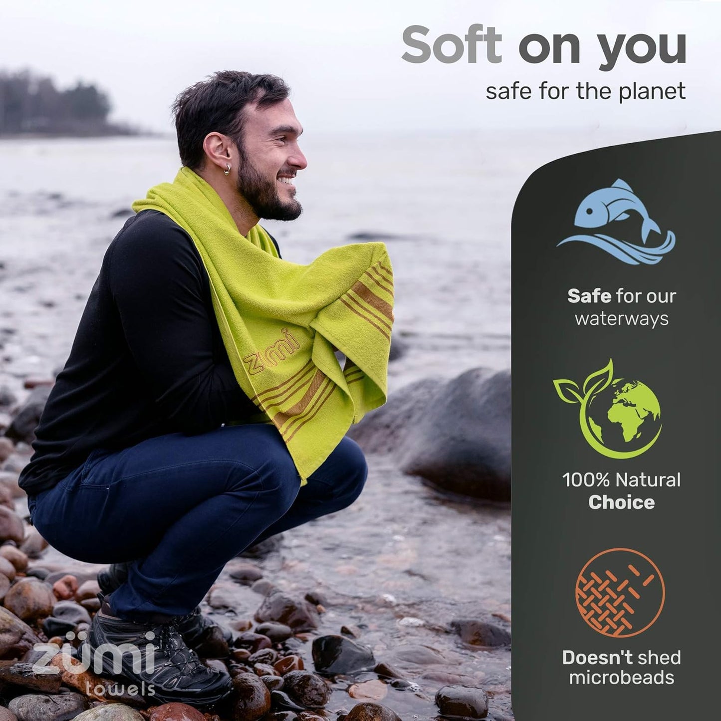 Zumi 100% Cotton Quick-Dry Travel Towel - Soft, Compact & Highly Absorbent | Lightweight Gray Towel for Beach, Gym & Bath