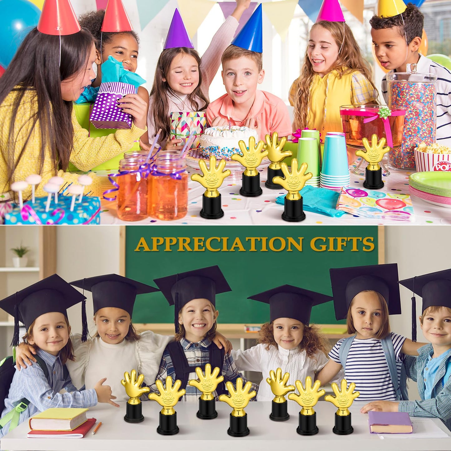 WinnerWhy 24 Pcs High Five Trophies Plastic Gold Trophy Awards Gold Small Trophy Cups Winner Trophies Appreciation Gifts for Team Coworkers Sports Competitions Winner Party
