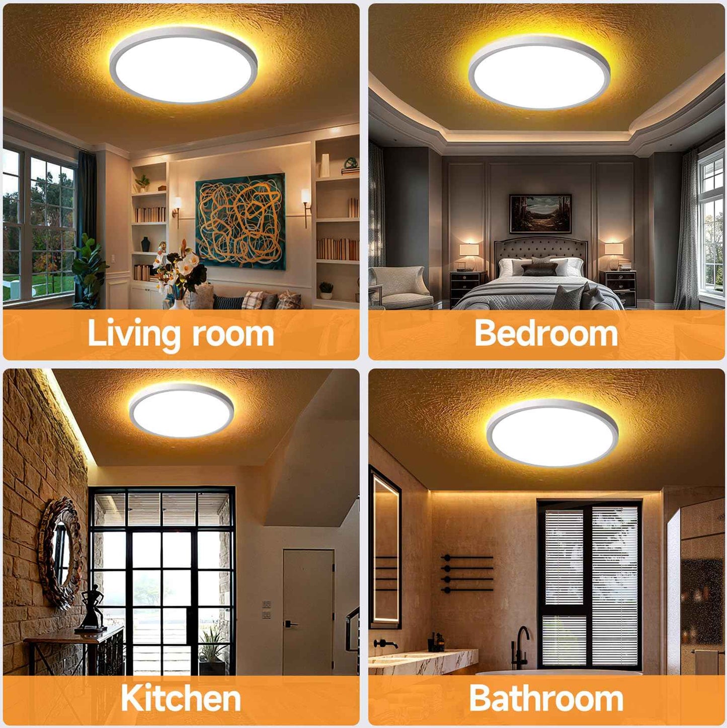 Mille Lucciole LED Flush Mount Ceiling Light Fixture Dimmable Ceiling Lights White 8.7 Inch 24W 2400LM 3CCT Color Adjustable Led Ceiling Light fixtures with Remote Control, Night Lights