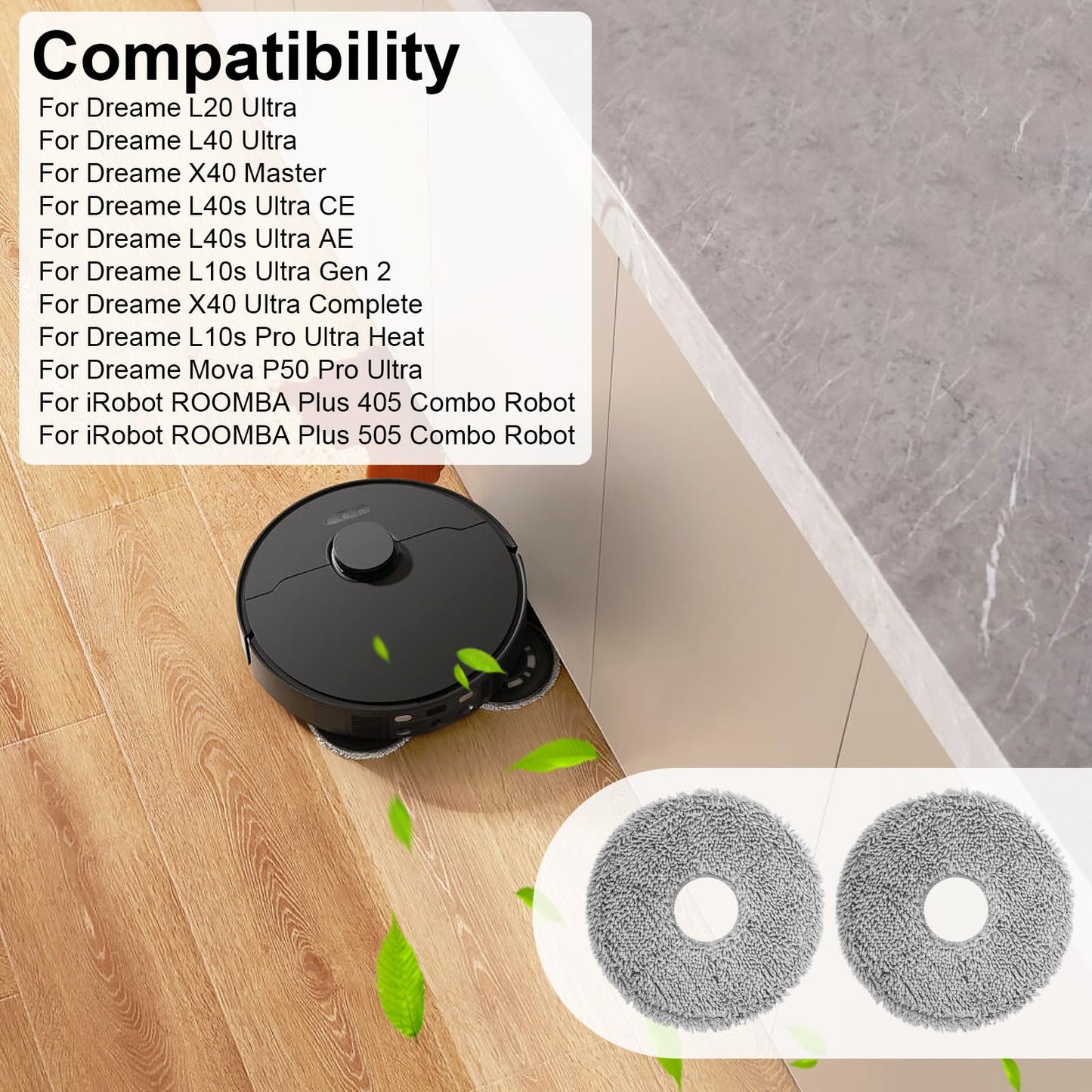 Fixbetter 4 Pcs Replacement Mop Pads for iRobot Roomba Plus 405 Combo Robot/505 Combo Robot, for Dreame X40 Ultra Complete/L10s Pro Ultra Heat/X40 Master/L40 Ultra/L10s Ultra Gen 2 Robot Vacuum