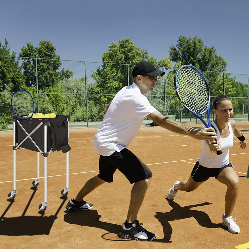 GYXZ Foldable Tennis Ball Cart Holds 180 Balls Wheeled Tennis Ball Hopper Sports Teaching Carts with Storage Bag, Light Auminum Alloy