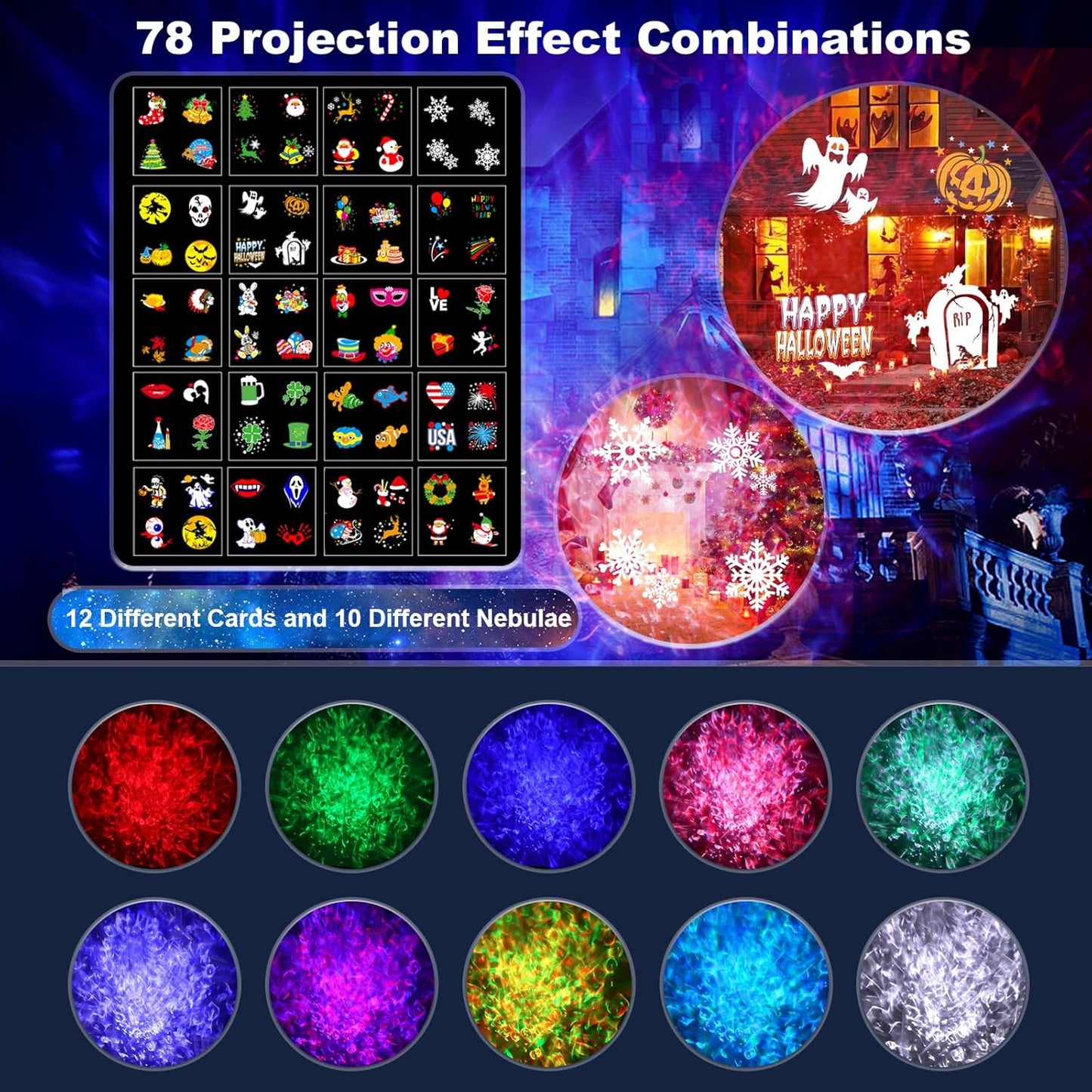 Outdoor Halloween Projector Lights - 29 Effects 2-in-1 Christmas Decorations with Remote